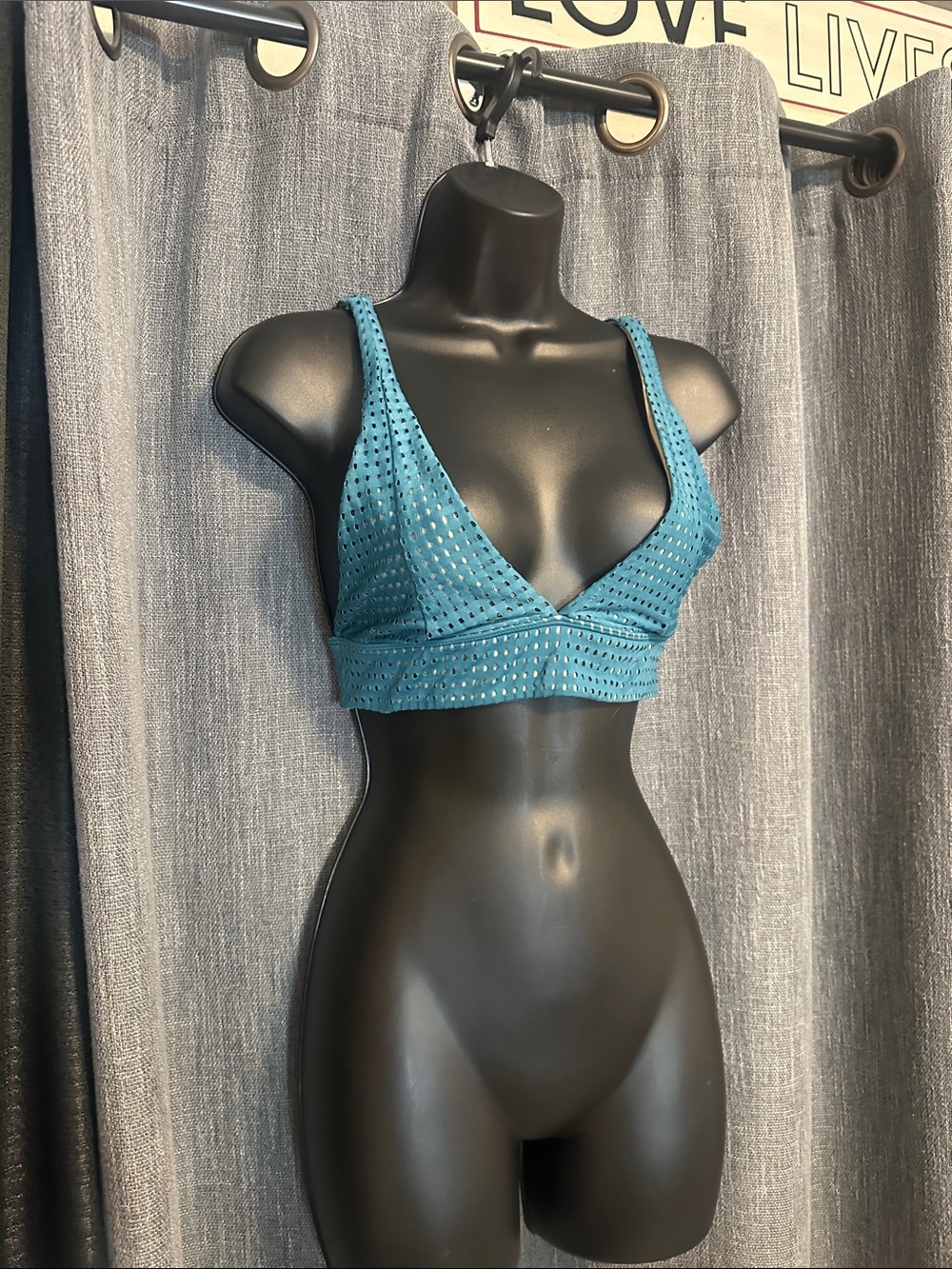 Teal Perforated V-Neck Swim Bra - Women Swim Bra